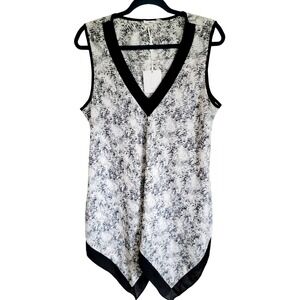 Milano M Women's Sleeveless Black Wht Top Shell Speckled Handkerchief Hem NWT